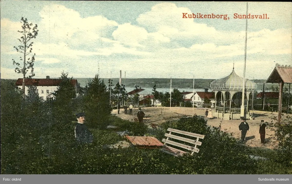 Vykort med motiv över Kubikenborgs folkets park i Sundsvall.
