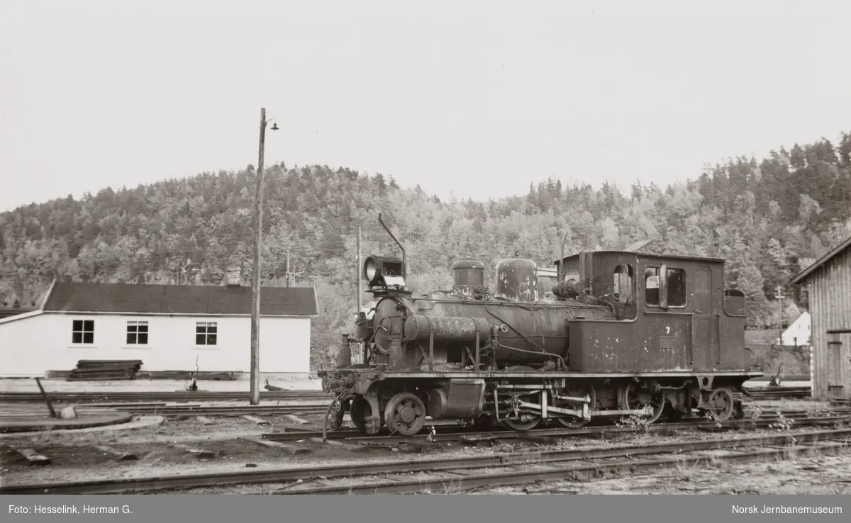 Setesdalsbanens damplok type XXi nr. 7 hensatt på Grovane