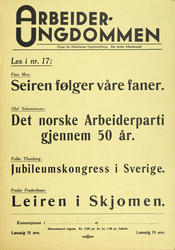 Plakat AUF, Arbeiderungdommen, Det norske arbeiderparti. Les