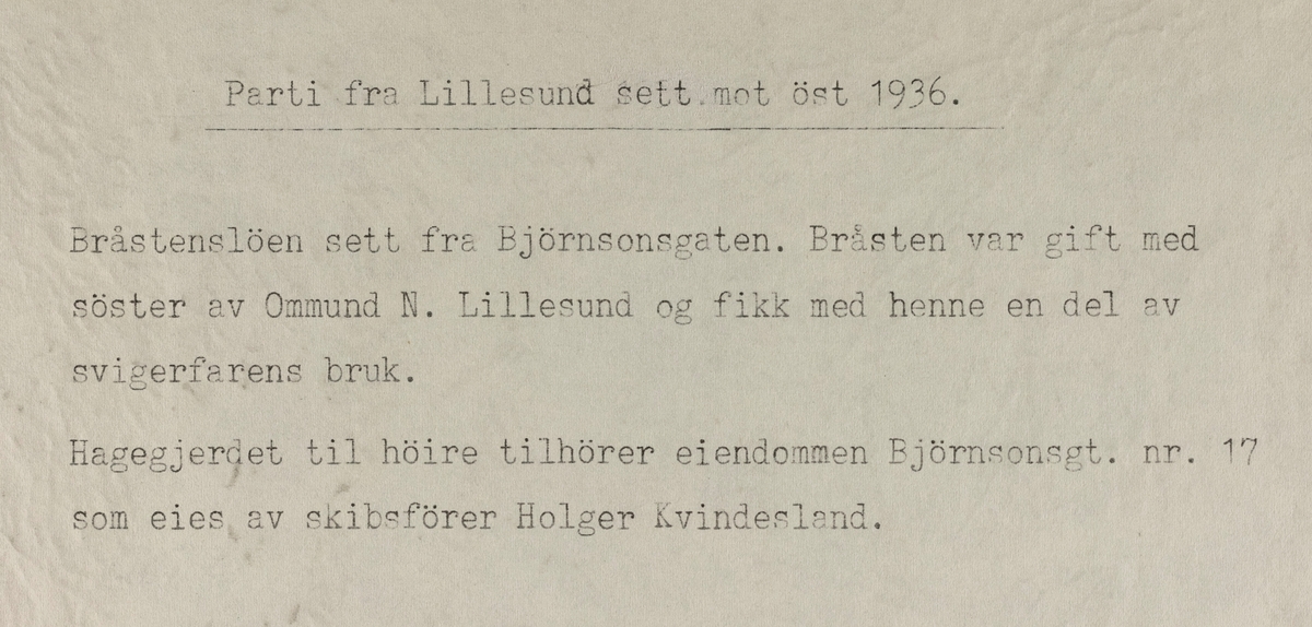 Parti fra Lillesund sett mot øst, 1936.