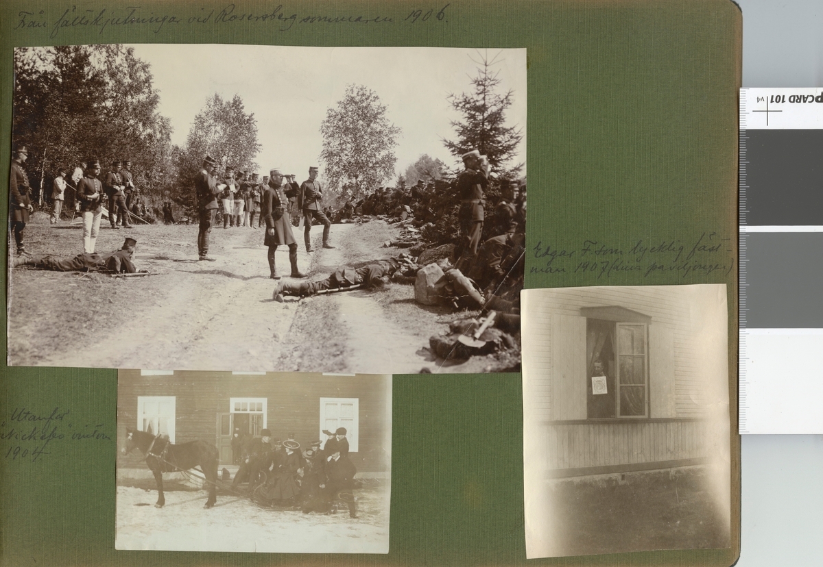 Text i fotoalbum: "Från fältskjutningar vid Rosersberg sommaren 1906."