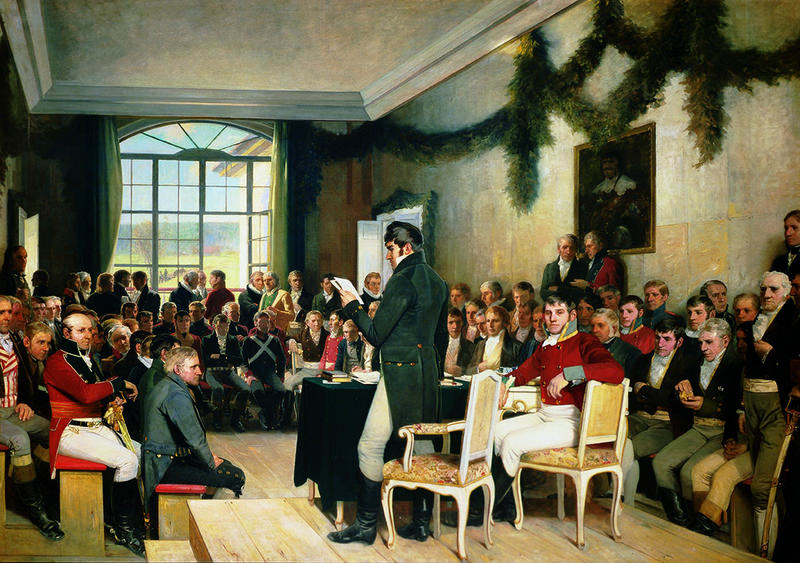 Eidsvold 1814 av Oscar Wergeland (1844 – 1910). Malt 1884 – 1885. Stortinget / Stortingets kunstsamling.