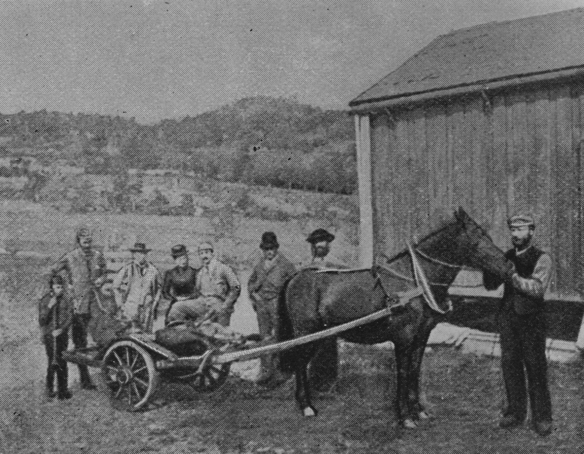 Bildet ble trykket i "Badminton Magazine of Sport", utgitt mars 1897. Bildet viser hjort kjørt hjem til gården Hamn på Hitra. Til høyre ser vi et stabbur.