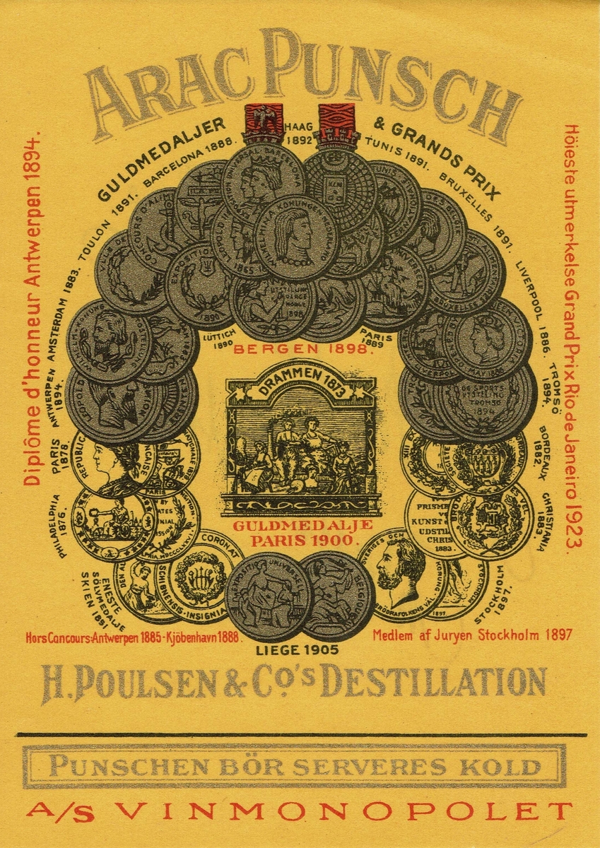 H. Poulsen & Cos Destillation Arac Punch. A/S Vinmonopolet. 