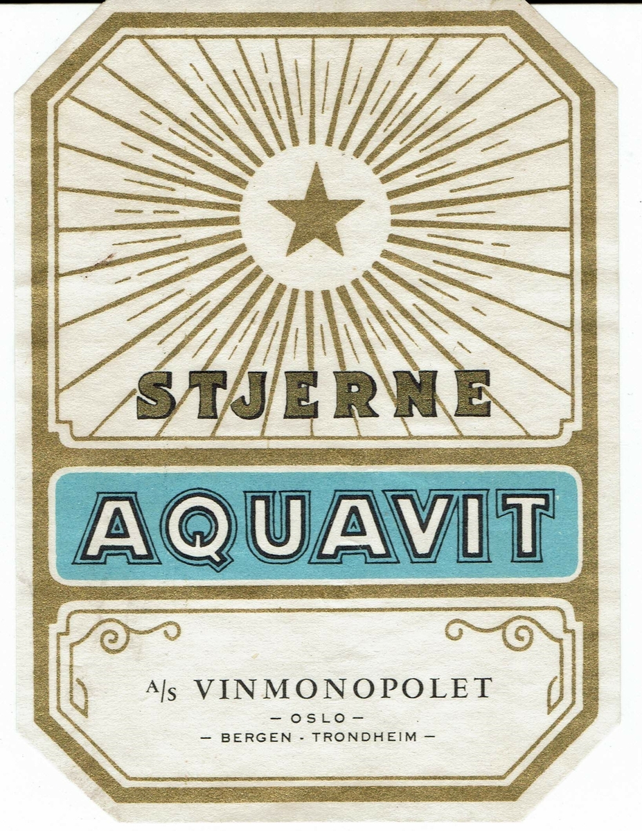 Stjerne Aquavit. A/S Vinmonopolet Oslo, Bergen, Trondheim. 