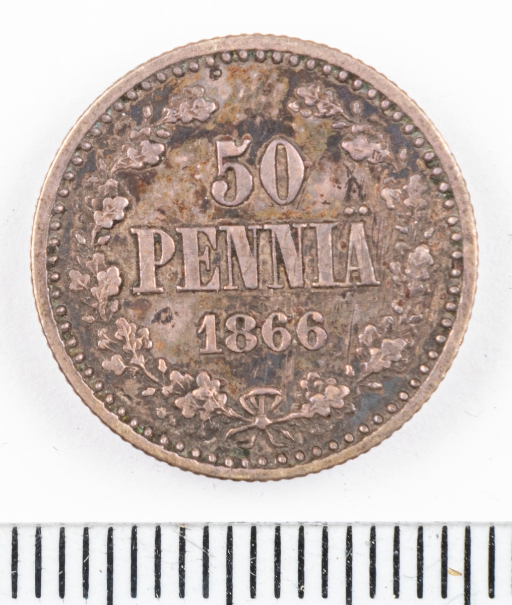 Mynt Finland 1866 50 Penniä.