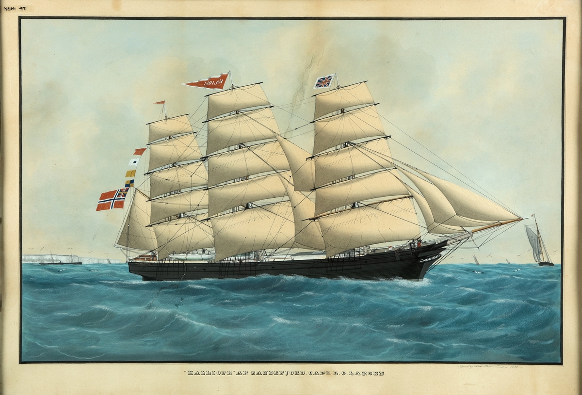 Fullrigger 'Kalliope' af Sandefjord Unionsflagg, 4 fl. kj.sing. på fortoppen Union Jack