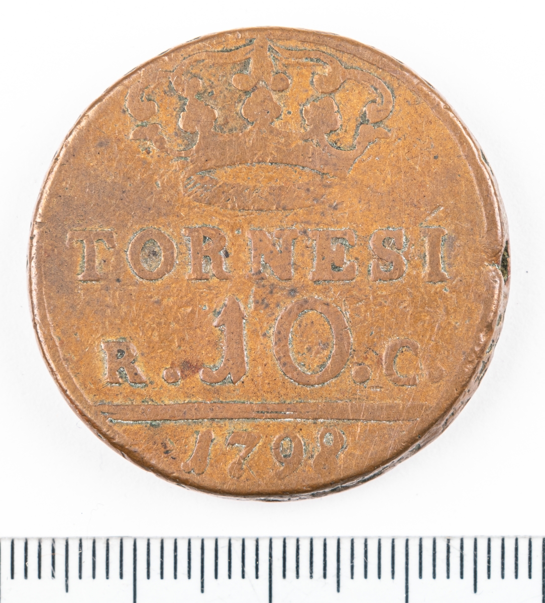 Mynt Italien 1798, 10 Tornesi.