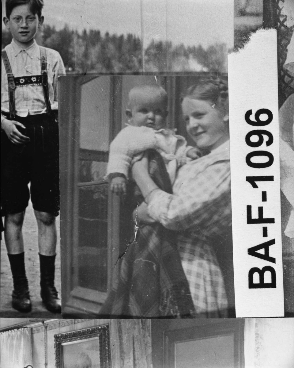 Diverse fotografi innrammet med eikeramme. Den er dekorert med metallriller.