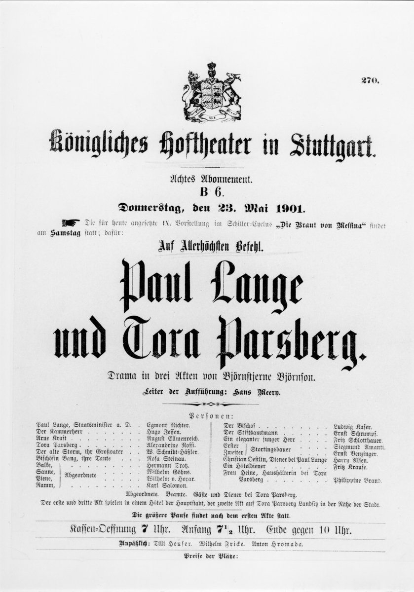 Gjenstand, BA-01655, teaterplakat, "Paul Lange...", Tyskland,