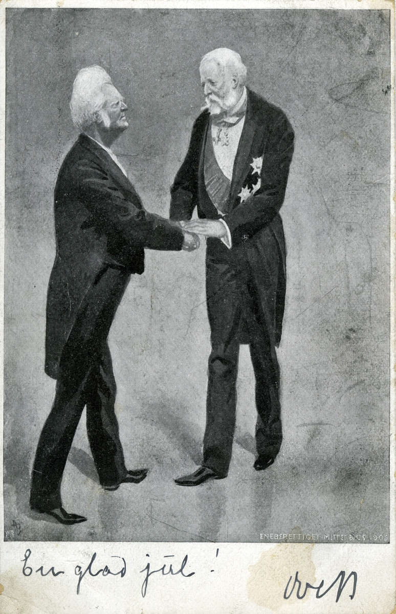 Bjørnson, Kong Oscar II, Nobelpris 1903, tegning, brevkort,