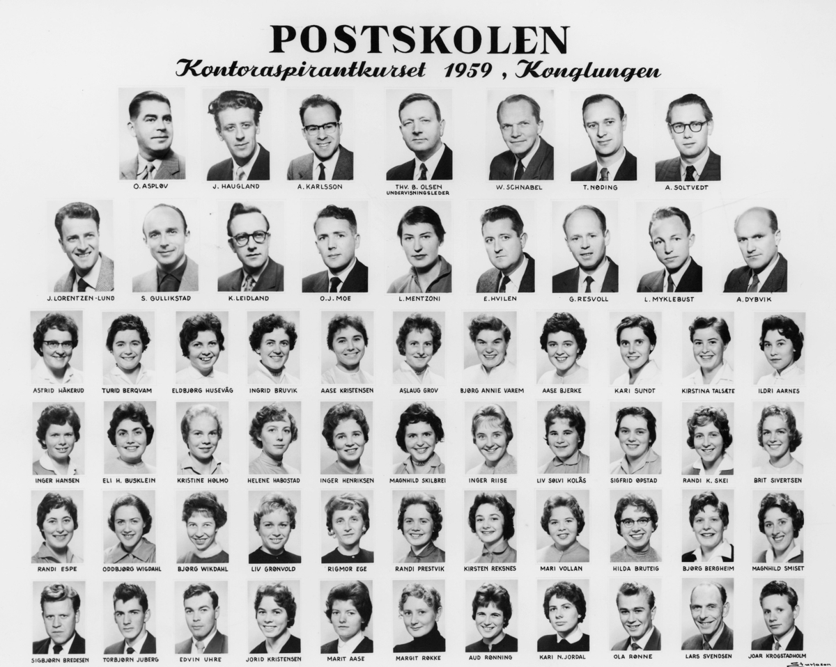 gruppebilde, Konglungen, postskolen kontoraspirantkurset 1959 - Norges ...