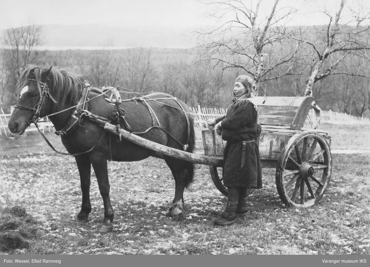 Doktorskyss med hest og kjerre 1901. På bildet; Marit Bigga Hansdatter Johnsen.