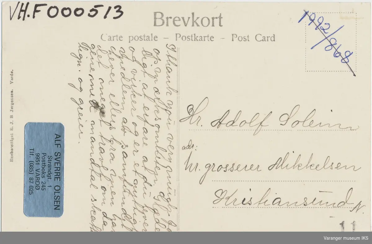 Postkort, Vestervågen sett fra Klondyke, ca. 1900