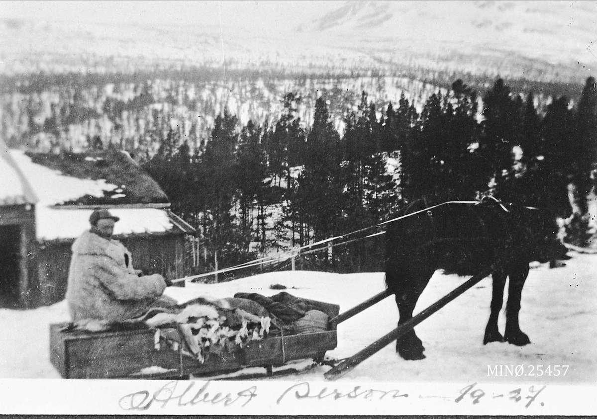 Mann Med Hest Og Slede Albert Person Hesthandler Kjøpte Gård På Tufsingdalen Dreng I 