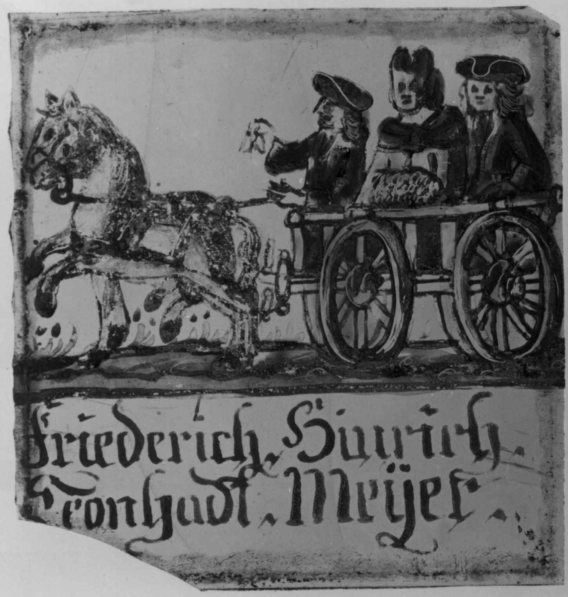 Malt glassrute:  Meyer Friederich Henrich Teongadt m. hest og vogn