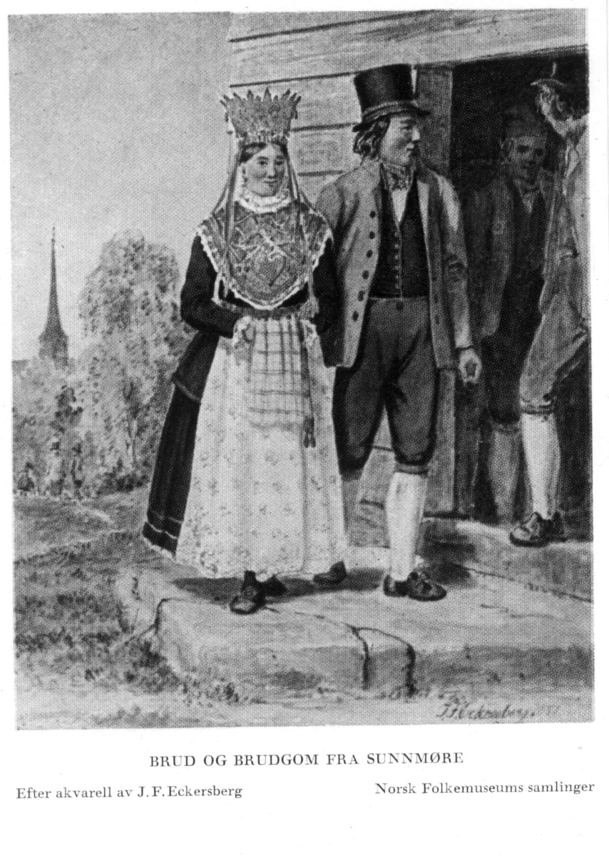 Avfotografert postkort utgitt av Norsk Folkemuseum.
Brud og brudgom