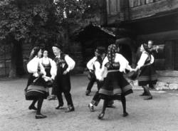 Norsk folkemuseums ungdomsleikarring opptrer, i anledning av