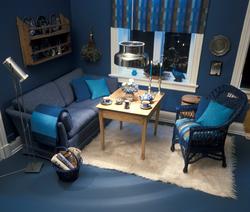 "Farger i harmoni" - Blått rom. Møblert rom. Nye Bonytt 1975