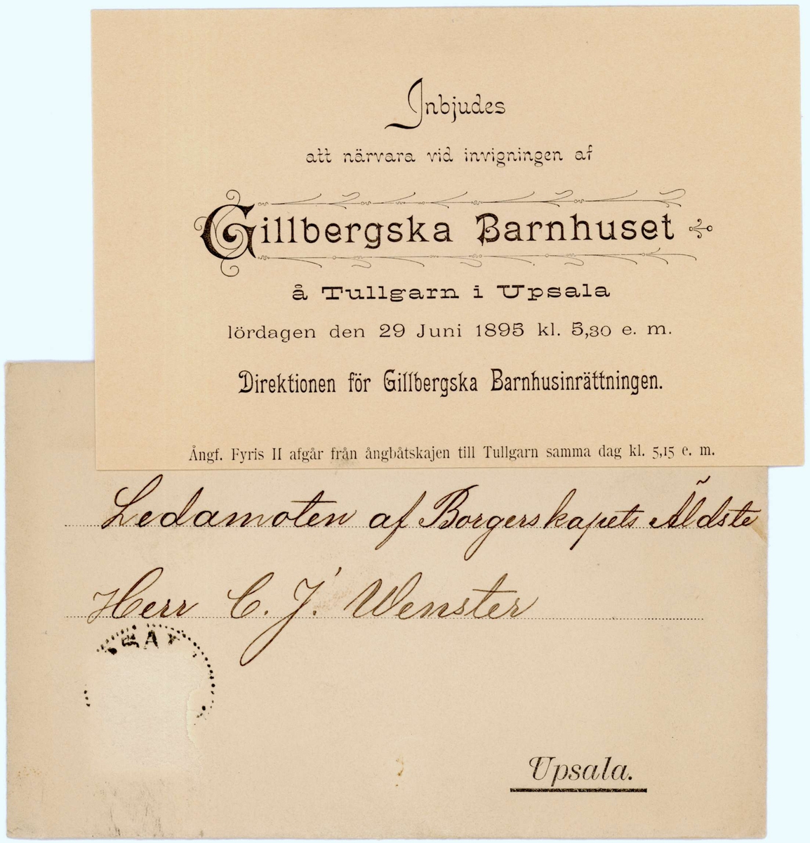 Nio inbjudningskort och inträdeskort från åren 1887-1904.
