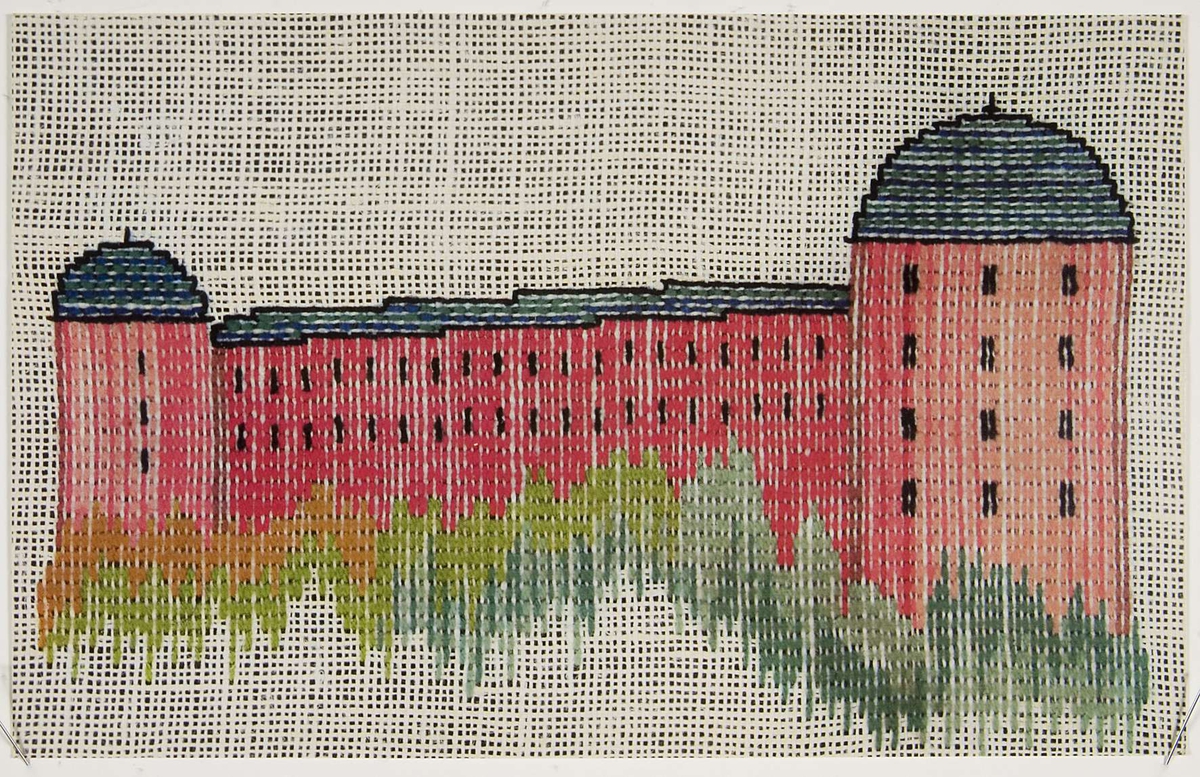 8 stycken fotograferade vykort med broderade motiv av kända byggnader i Uppsala.

Mått: Tre stycken vykort, bredd 26 cm, höjd 16,8 cm. Fem stycken vykort, bredd 21 cm, 14,6 cm.