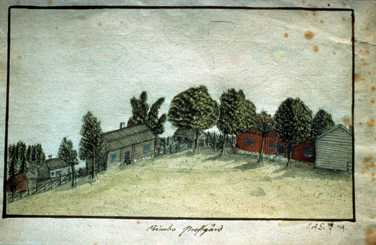 Akvarell signerad E A Lidforss föreställande Rimbo prästgård, Uppland