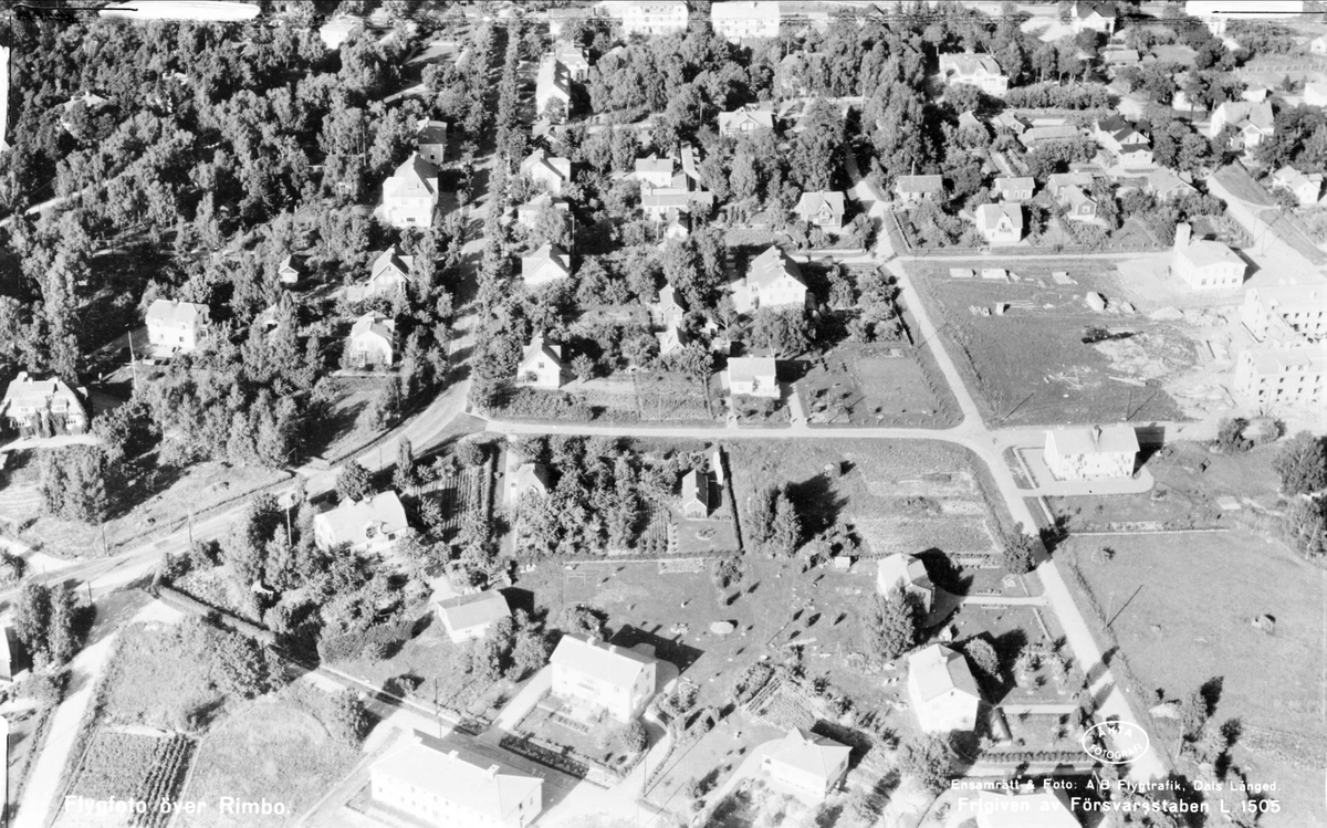 Flygfoto över Rimbo, Uppland 1950