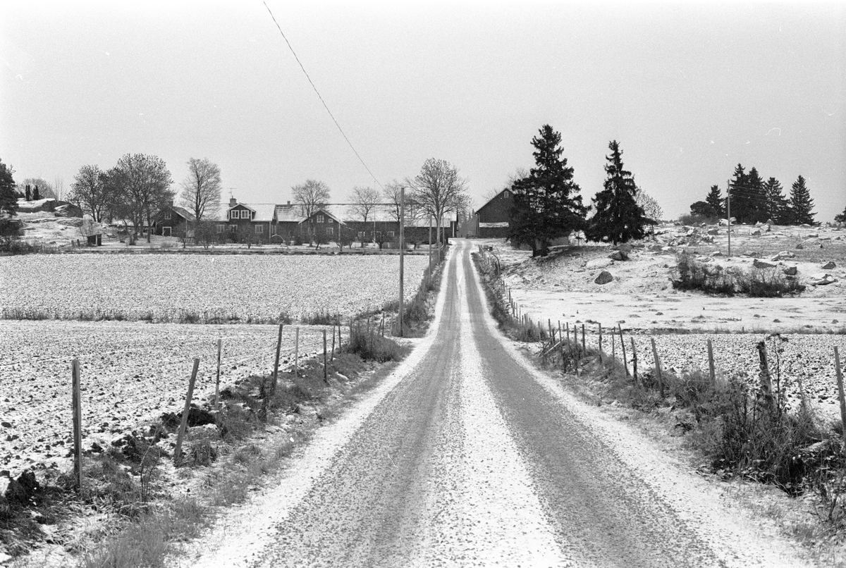 Vy över Hagby by från söder, Hagby, Hagby socken, Uppland 1985