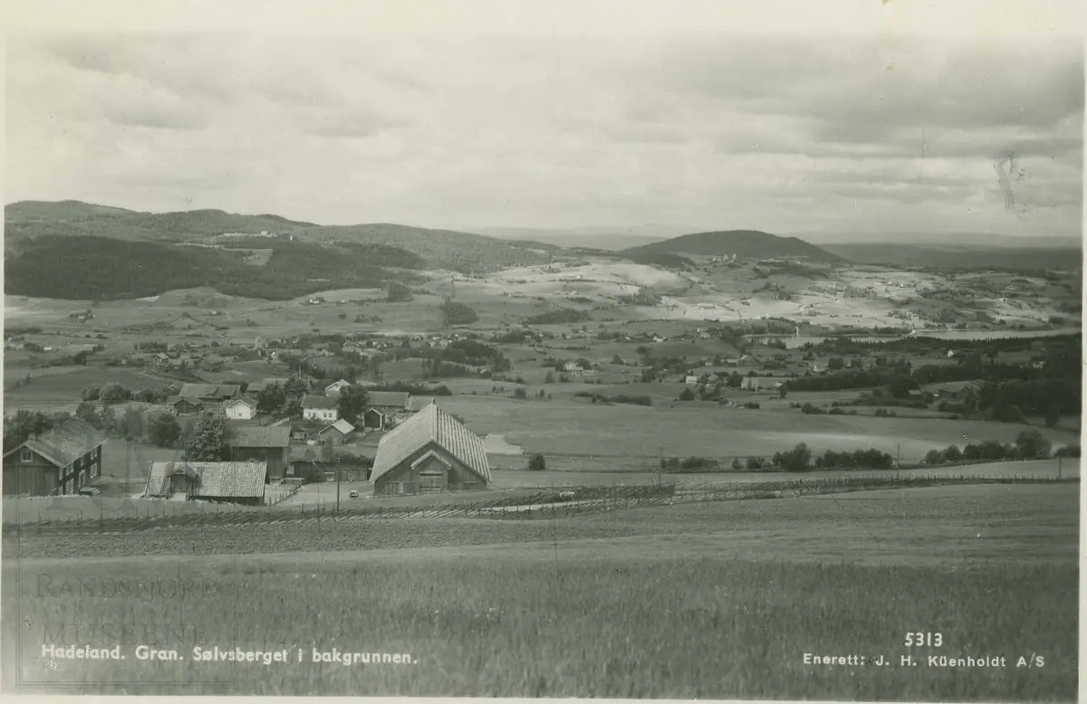 Oversiktsfoto fra Linstad i Lynnebakka mot Gran, Tingelstad og Sølvsberget