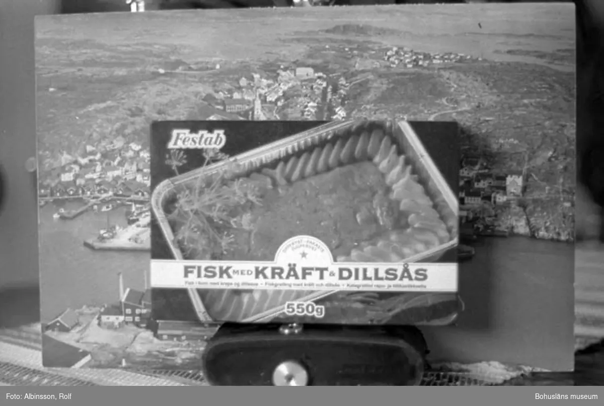 Enligt fotografens noteringar: "Festab kartong."
Text på kartongen: "FISK MED KRÄFT & DILLSÅS."

Fototid: 1996-04-23