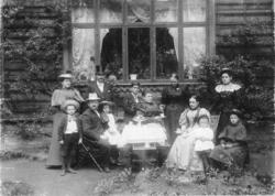 hage, kaffebord, menn, kvinner, barn, villa, klatreplanter, 