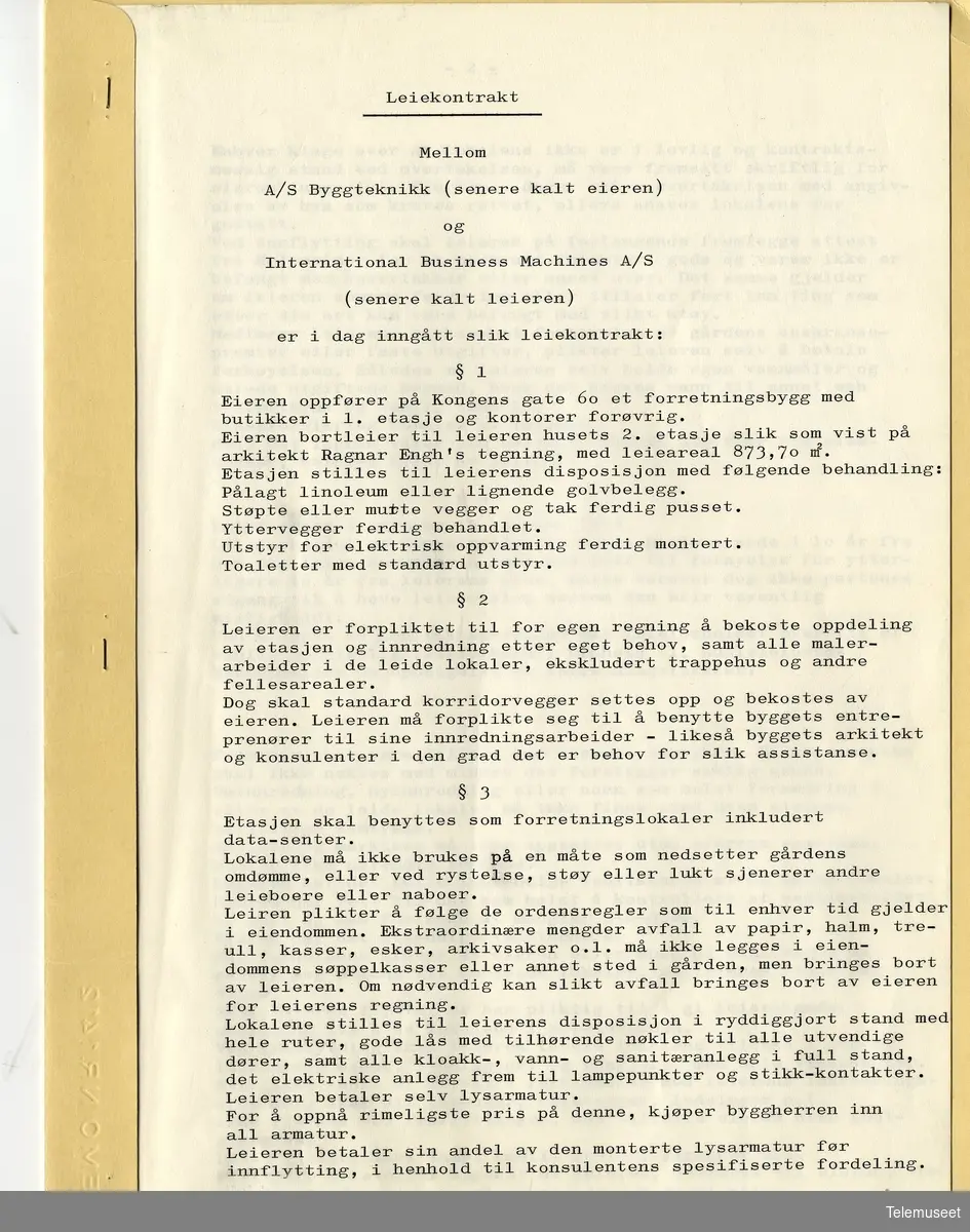 4.2 IBM Trondheim kontor - leiekontrakt mellon A/S Byggeteknikk og IBM Kongens gt 60, 15. jan 1968