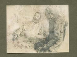 Aasmund Olavsson Vinje og Ivar Aasen [Blyantteikning]