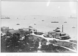 Amerika. New York. Battery park og havn m. Castle Garden