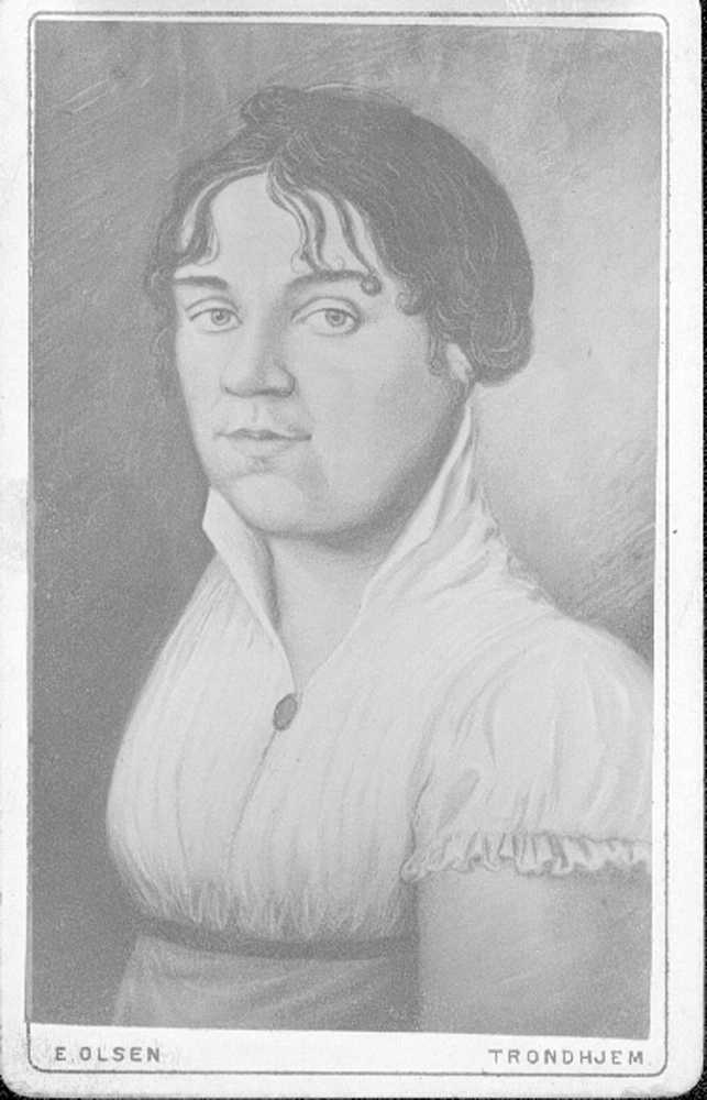 Portrett av Ingeborg Anna Julie Dass, Strand, Nesna. Foto av maleri fra tidlig 1800-tall.