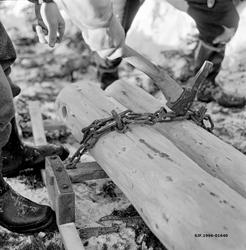 Festing av tømmer på dragstutting for hankekjøring av tømmer