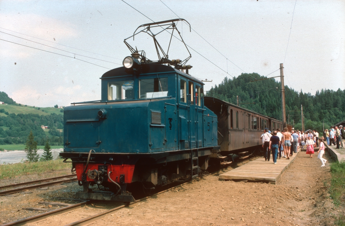Tog med Salvesen & Thams lokomotiv nr. 5 på Svorkmo stasjon.