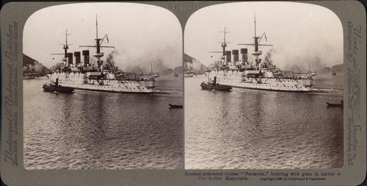Stereobild av Ryska krigsfartyget "Peresviet", Port Arthur.