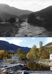 Refotografering. Parti fra Nesbyen med elven Rukkedøla.  
N