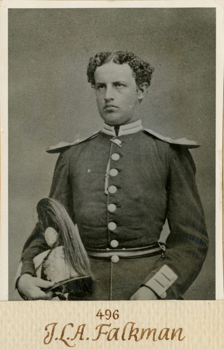 Porträtt av Johan Ludvig August Falkman, överste och sekundchef vid Göta livgarde I 2.

Se även bild AMA.000812 och AMA.0007255.
