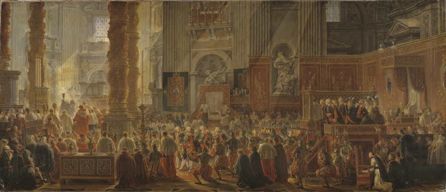 Gustav III bevistar julmässan i Peterskyrkan i Rom 1783