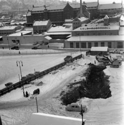 Anleggsplass for T-banen ved Grønlands Torg, januar 1959.