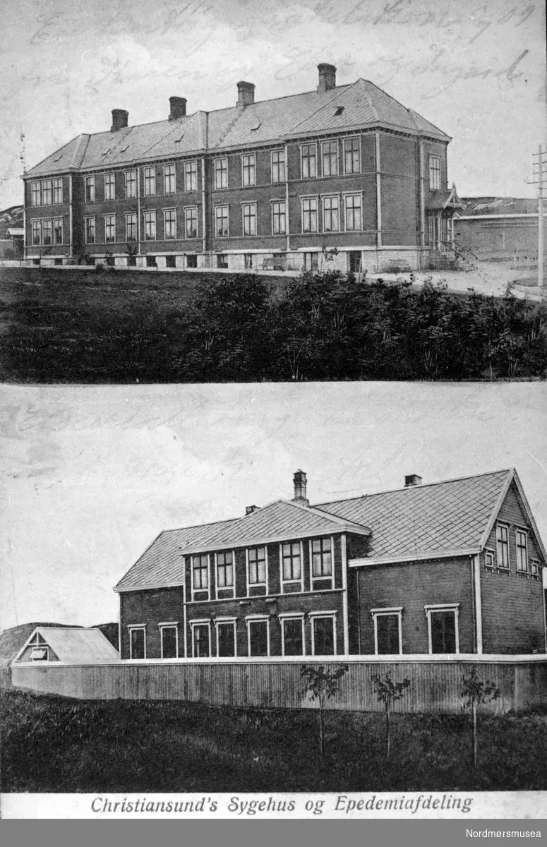 
 Sykehuset og lasarettet som ble oppført i Frueenget, Kirklandet i 1899.
 Dette var hovedsaklig gitt som gave til byen Kristiansund og dens innbyggere
fra familien Nicolay H. Knudtzon III.
 Fra Nordmøre Museum sin fotosamling
