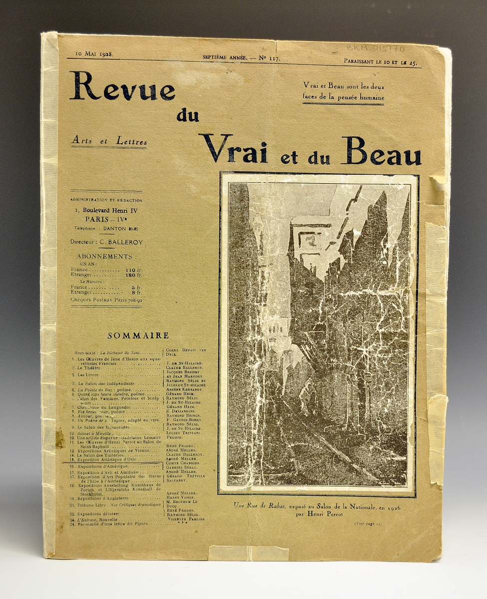 Fransk kunst-tidsskrift fra 1928. Inneholder artikkel om kunstneren Olaf Lia.