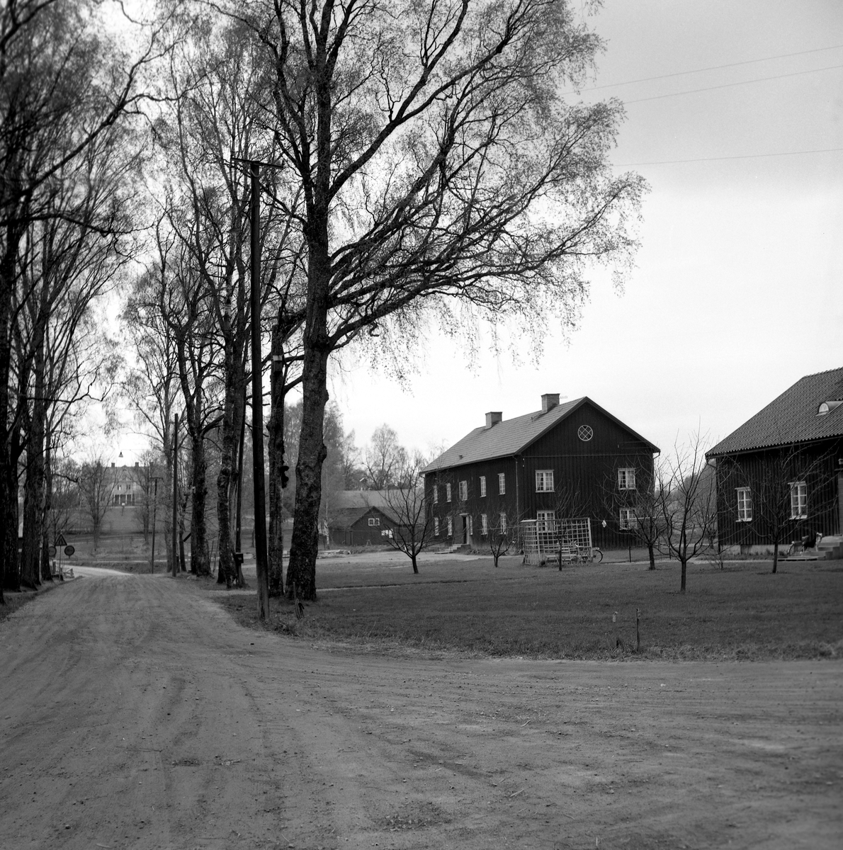 Någonstans i Värmland - från slutet av 1950-talet. Kommentar från användare. "Det är Torsby herrgård som ligger uppe på kullen till vänster". Bruksallén, vid Torsby Herrgård.