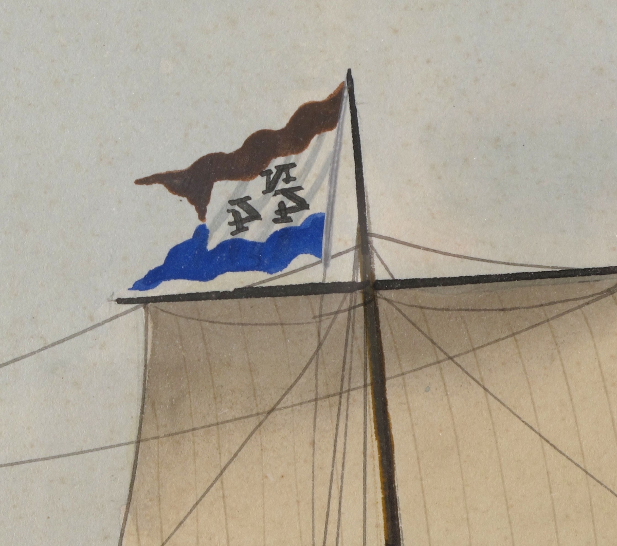Bark Veritas af Arendal, ført av Capt. H. A. Andersen. For fulle seil mot høyre, unionsflagg  under gaffelen blå vimpel m. "Veritas" i hvitt, blått, rødt flagg m. N. 44  i hvitt felt. Sign. n. t. h. Tekst i marg under bildet.