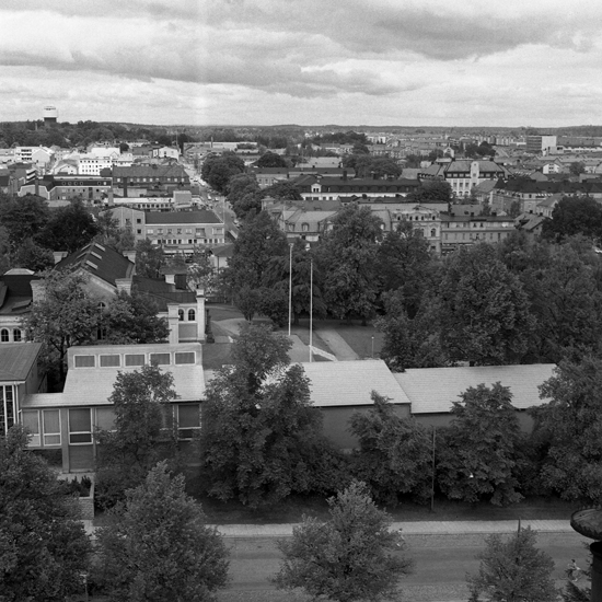 Växjöpanorama, södra stadsdelen, norrut mot Växjö centrum. 1966. Fotograf: Sam Selling.