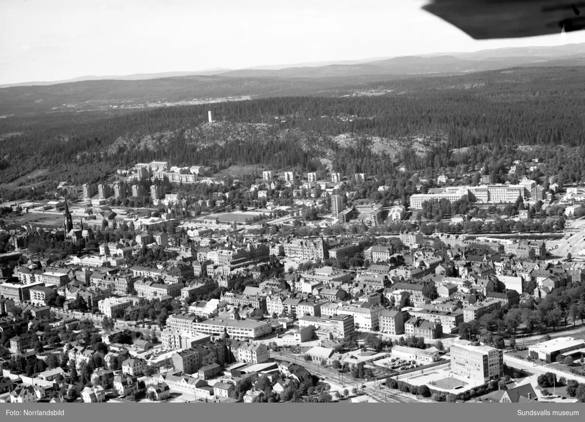 Flygfoto över Sundsvall taget från söder.