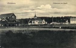 Postkort. Folkemuseet på Bygdøy, foto fra 1910.  Bruksbygnin