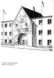 Postkort. Påbygging av museets kontorfløy. Bruksbygninger, N